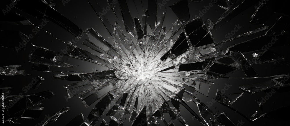 Aufkleber Close-up view of shattered glass window against a black backdrop. with copy space image. Place for adding text or design