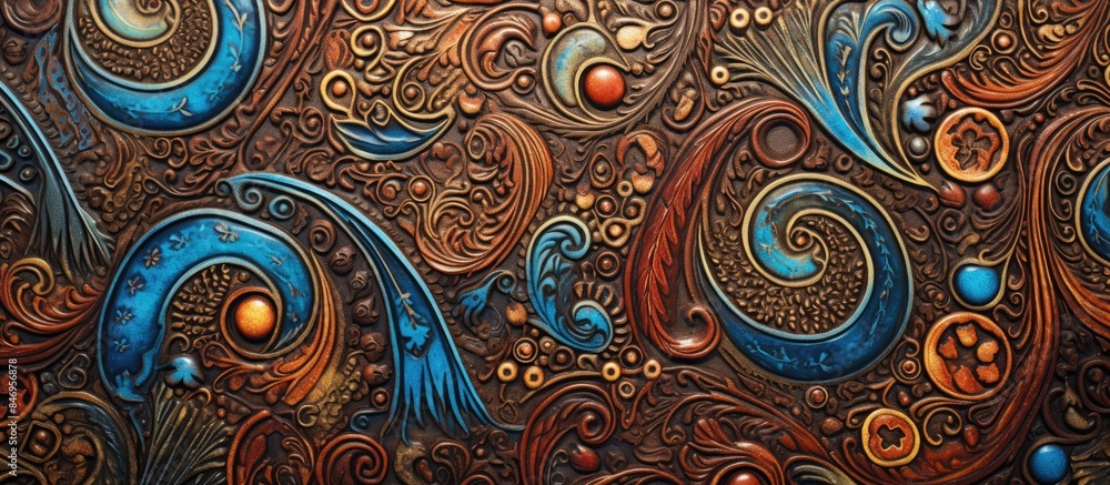 Fototapete An intricate design featuring swirls and circles adorning a wall surface, creating a visually appealing pattern. with copy space image. Place for adding text or design
