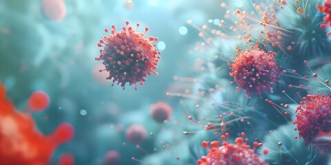 Microscopic cells in digital 3D render with microbiology and biotechnology background. Concept Microscopic Cells, Digital 3D Render, Microbiology, Biotechnology, Background