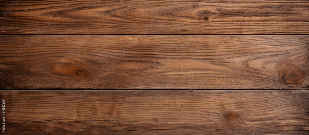 Poster Detailed view of a wooden wall with a brown stain applied on the surface. with copy space image. Place for adding text or design