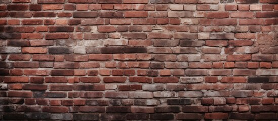 Vintage brick wall featuring aged bricks and cement with a small window in the center. with copy space image. Place for adding text or design