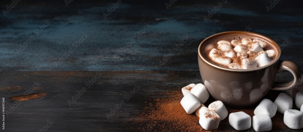 Poster indulge in the cozy delight of hot chocolate with fluffy marshmallows, a comforting winter treat to 
