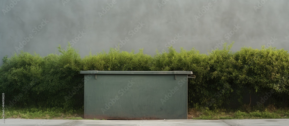 Poster Small cube in front of shrub. with copy space image. Place for adding text or design