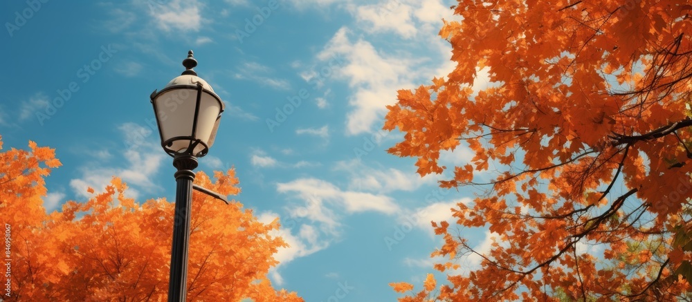 Fototapete Silhouette of a tree against the sky with a street light in the foreground. with copy space image. Place for adding text or design