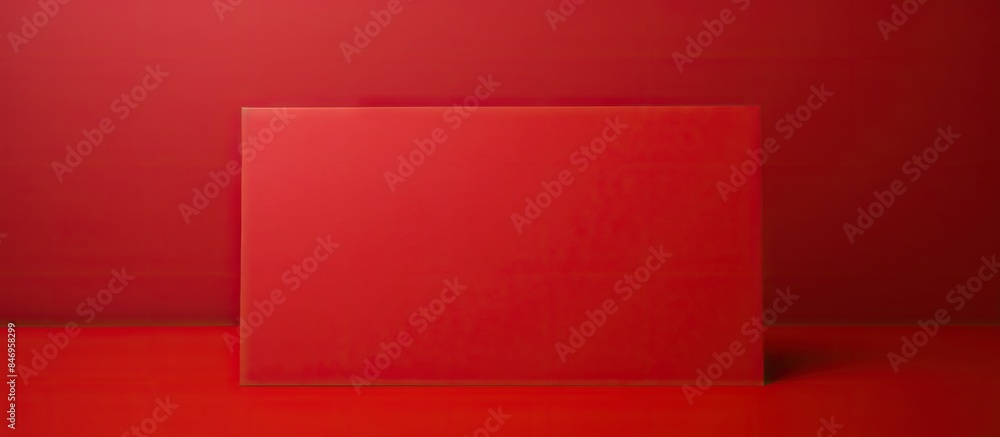 Poster Red square box placed on a flat crimson platform. with copy space image. Place for adding text or design