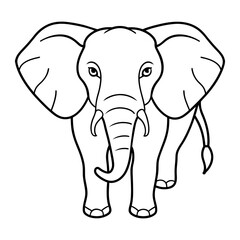 Elephant Vector Illustration Line Art -  Elephant  Line Art Silhouette, Animal Coloring Book Page For Kids. Elephant Black And White Vector Illustration Line Art For Kids Coloring Book.