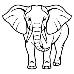 Elephant Vector Illustration Line Art -  Elephant  Line Art Silhouette, Animal Coloring Book Page For Kids. Elephant Black And White Vector Illustration Line Art For Kids Coloring Book.