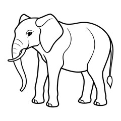 Obraz premium Elephant Vector Illustration Line Art - Elephant Line Art Silhouette, Animal Coloring Book Page For Kids. Elephant Black And White Vector Illustration Line Art For Kids Coloring Book.