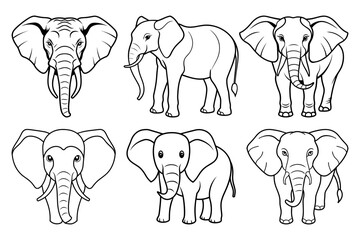 Elephant Vector Illustration Line Art -  Elephant  Line Art Silhouette, Animal Coloring Book Page For Kids. Elephant Black And White Vector Illustration Line Art For Kids Coloring Book.
