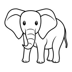 Elephant Vector Illustration Line Art -  Elephant  Line Art Silhouette, Animal Coloring Book Page For Kids. Elephant Black And White Vector Illustration Line Art For Kids Coloring Book.