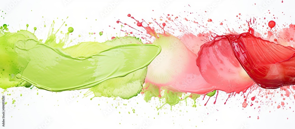 Poster Three distinct colored paints spread on a clean white surface creating a vibrant display. with copy space image. Place for adding text or design