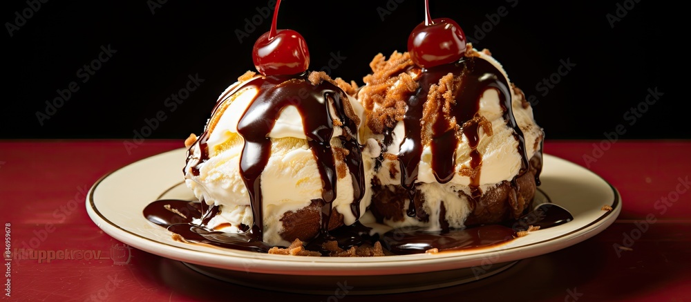 Aufkleber rich chocolate sauce elegantly cascading over a delectable dessert, tempting and mouth-watering. wit