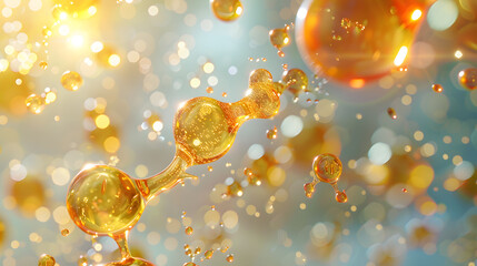 Bright blue background with floating bubbles and light reflections