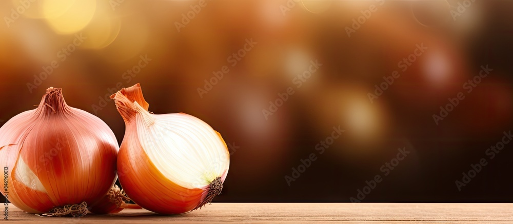Poster ripe onion bulbs close-up creating a fresh agriculture and farming backdrop. with copy space image. 