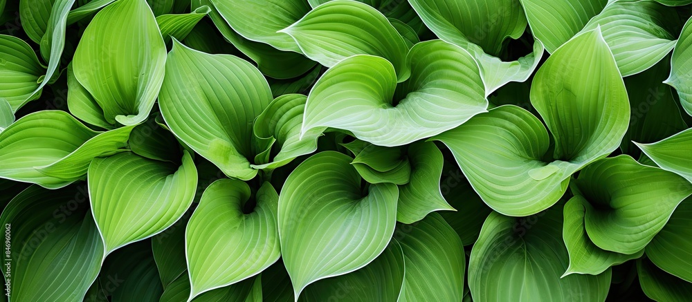 Aufkleber lush green leaves of the siebold's plantain lily, scientifically known as hosta sieboldii, close-up 