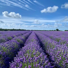 Naklejka premium Lavender field in bloom under a clear blue sky