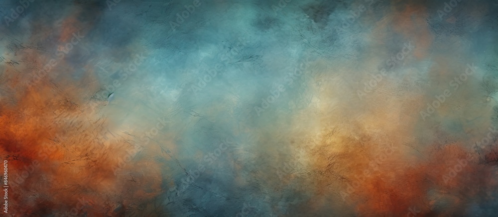 Poster in the artwork, a vivid blue and orange sky is depicted with fluffy clouds scattered across the hori