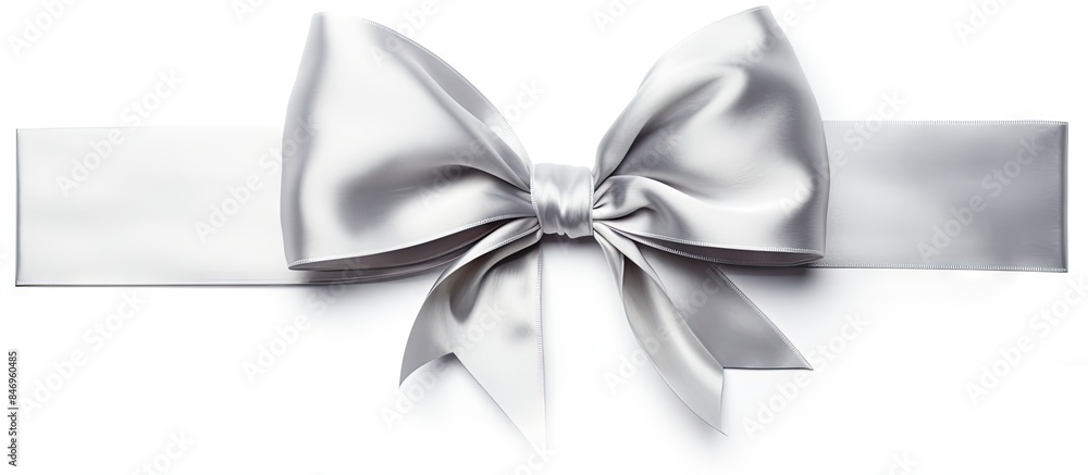Poster Silver bow used for gift wrapping, isolated on a clean white background. with copy space image. Place for adding text or design