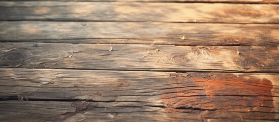 Beautiful wood grain and leaf fragments on the aged wooden bridge flooring. with copy space image. Place for adding text or design