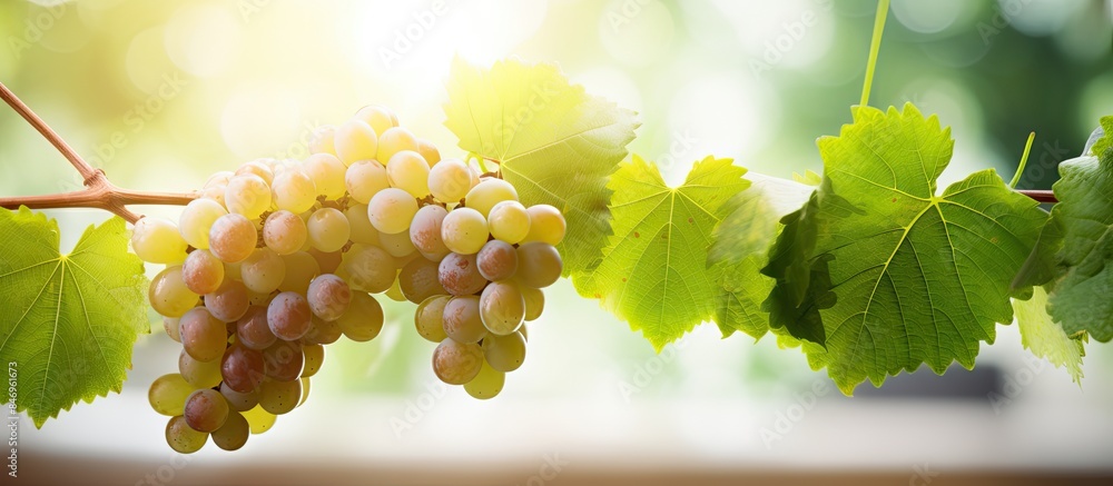 Leinwandbilder ripe grapes with lush green leaves hanging from the vine, ready for harvesting. with copy space imag