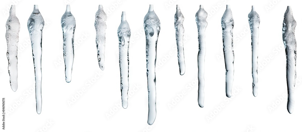 Aufkleber A close-up view of a row of icicles with individual icicles hanging off them. with copy space image. Place for adding text or design