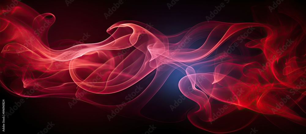 Poster Vivid red smoke swirls artistically amidst a dark background, creating an abstract and mysterious aesthetic. with copy space image. Place for adding text or design