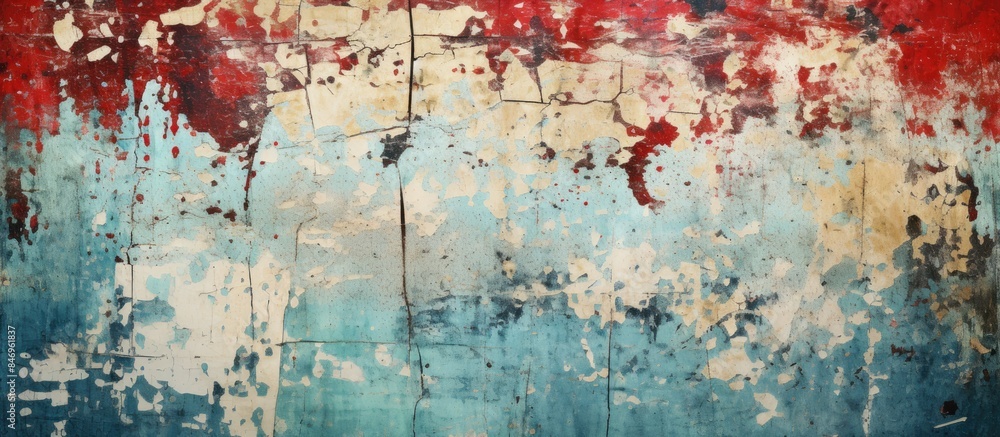 Aufkleber A weathered and deteriorating wall showing signs of aging with paint peeling off in patches. with copy space image. Place for adding text or design