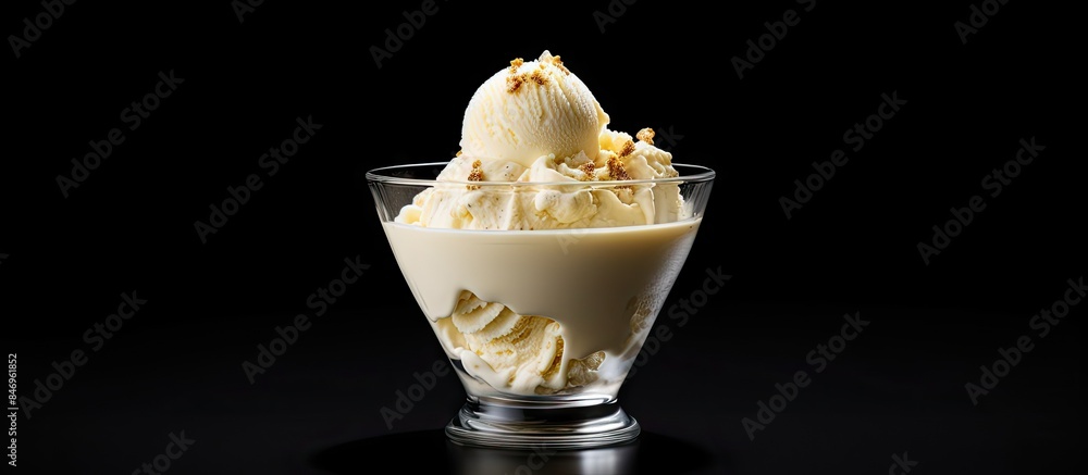 Fototapete vanilla ice cream topped with nuts in a glass cup. with copy space image. place for adding text or d