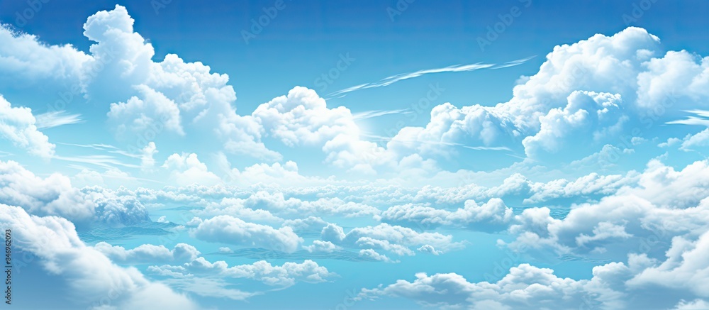 Fototapete Buildings under a vast blue sky with fluffy clouds creating a picturesque cityscape view. with copy space image. Place for adding text or design