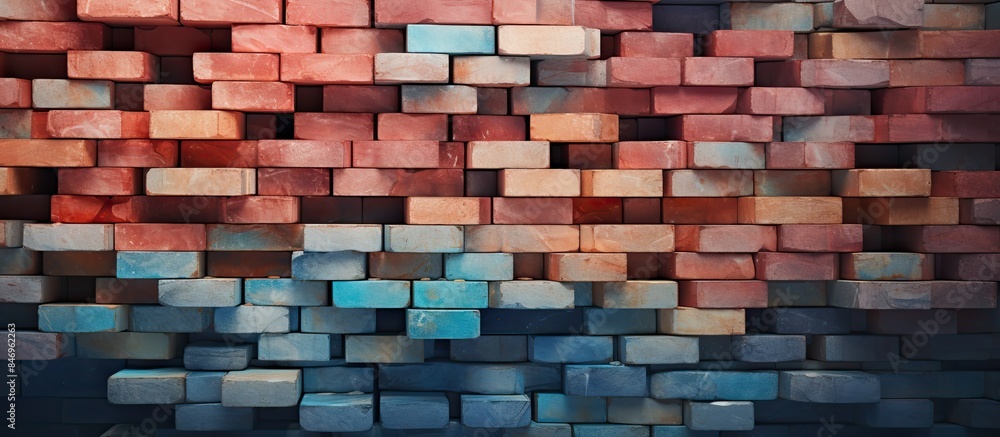 Aufkleber Stacked old bricks in red and blue hues. with copy space image. Place for adding text or design