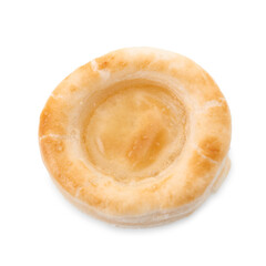 Delicious fresh puff pastry isolated on white, top view