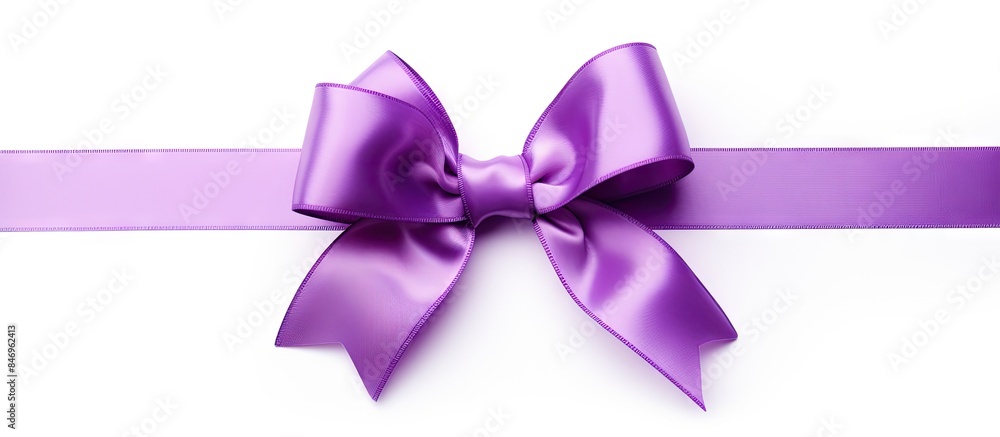 Poster An isolated single purple bow adorning a white background. with copy space image. Place for adding text or design