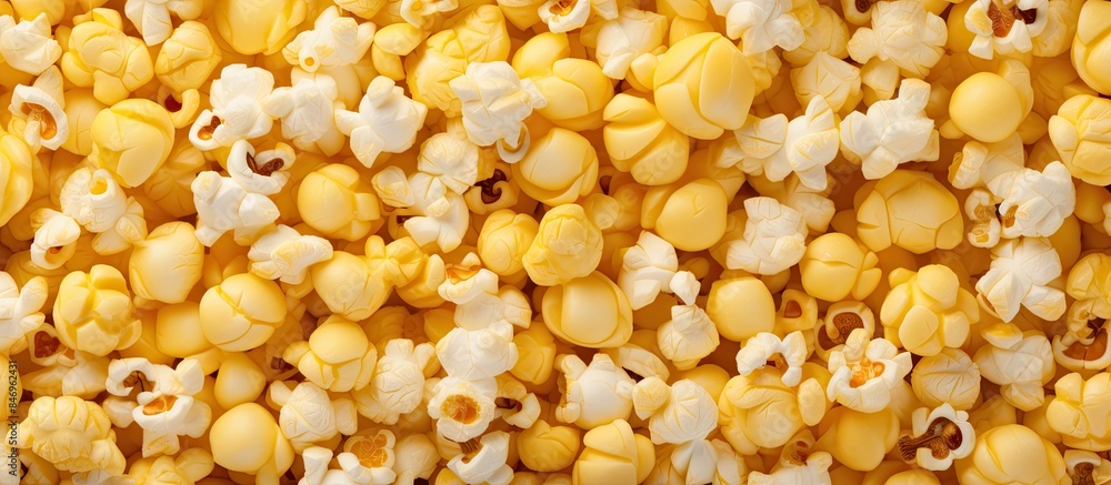 Poster close-up view of a heap of popcorn kernels, showing detailed textures and shapes. with copy space im