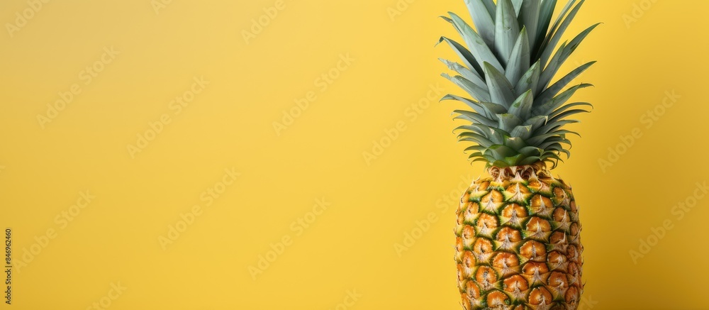 Fototapete a detailed close-up shot of a pineapple on a vibrant yellow background, highlighting the texture and