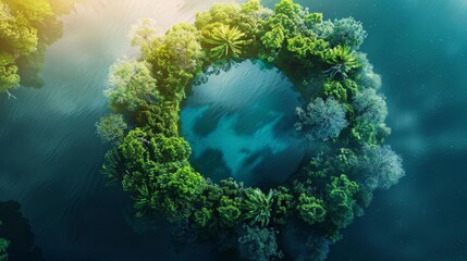 Circular economy symbolizing the idea of an eternal and boundless circular economy for commercial expansion and a durable future amidst the backdrop of nature and the ecosystem