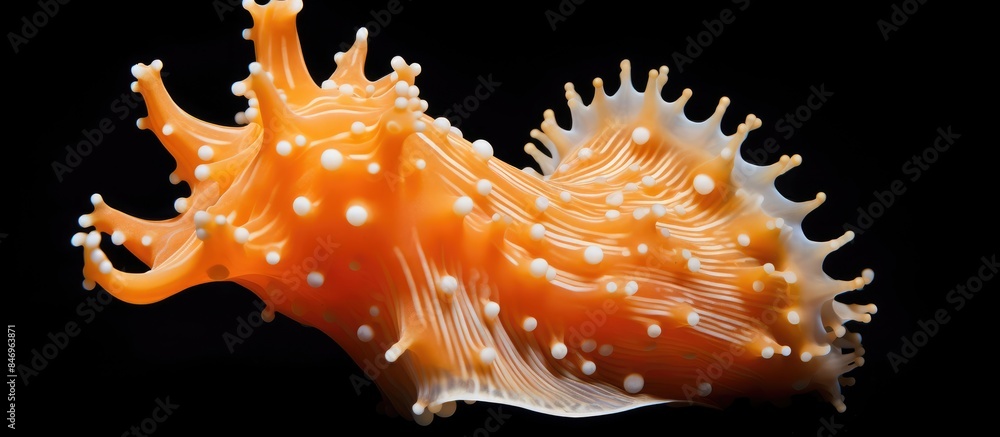 Poster Spotted sea shell with intricate white dots in a detailed close-up view. with copy space image. Place for adding text or design