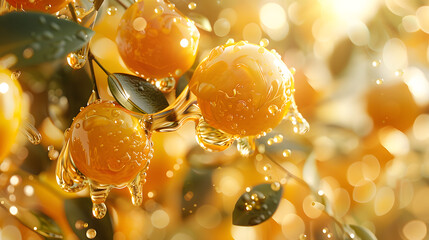 The fruit, whether orange or marula, glistens under a coating of oil or water, shimmering in the natural light.