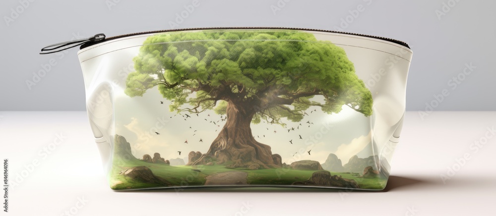Aufkleber A detailed view of a bag featuring a tree design, showcasing intricate details and colors. with copy space image. Place for adding text or design