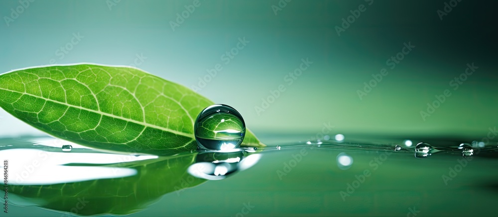 Aufkleber close-up view of rainwater droplets on a vibrant green leaf, showcasing nature's beauty after a rain