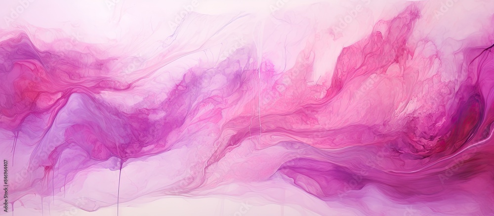 Poster Abstract art with pink and purple hues on a white background, creating a smooth marble pattern with ink art details. with copy space image. Place for adding text or design
