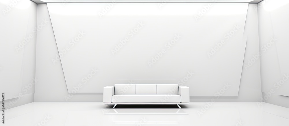 Poster White sofa positioned in a room illuminated by a skylight, creating a bright and airy atmosphere. with copy space image. Place for adding text or design