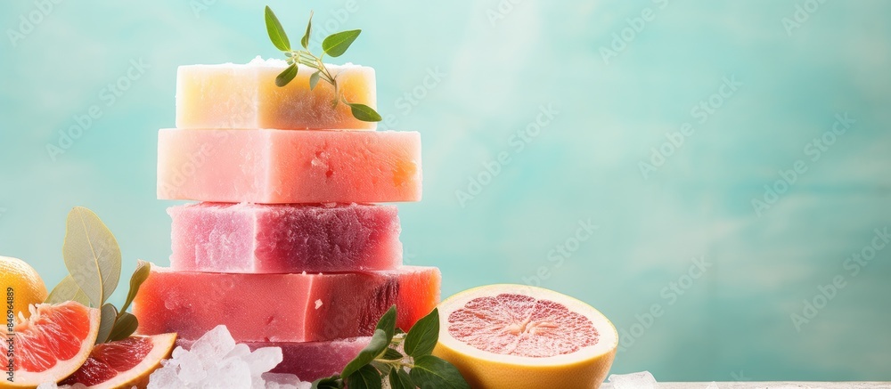 Poster fresh fruit stack with a variety of sliced pieces for a vibrant and healthy display. with copy space