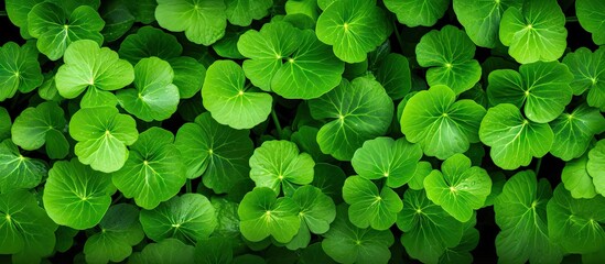 Lush green leaves of a plant are captured in a detailed close-up, showcasing nature's vibrant beauty. with copy space image. Place for adding text or design