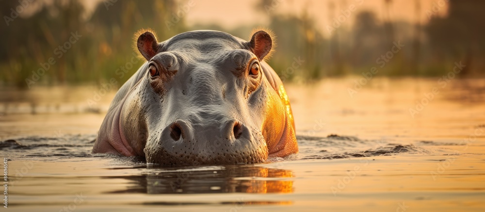 Aufkleber solitary hippopotamus peacefully resting in its natural habitat, calmly floating in the water with i