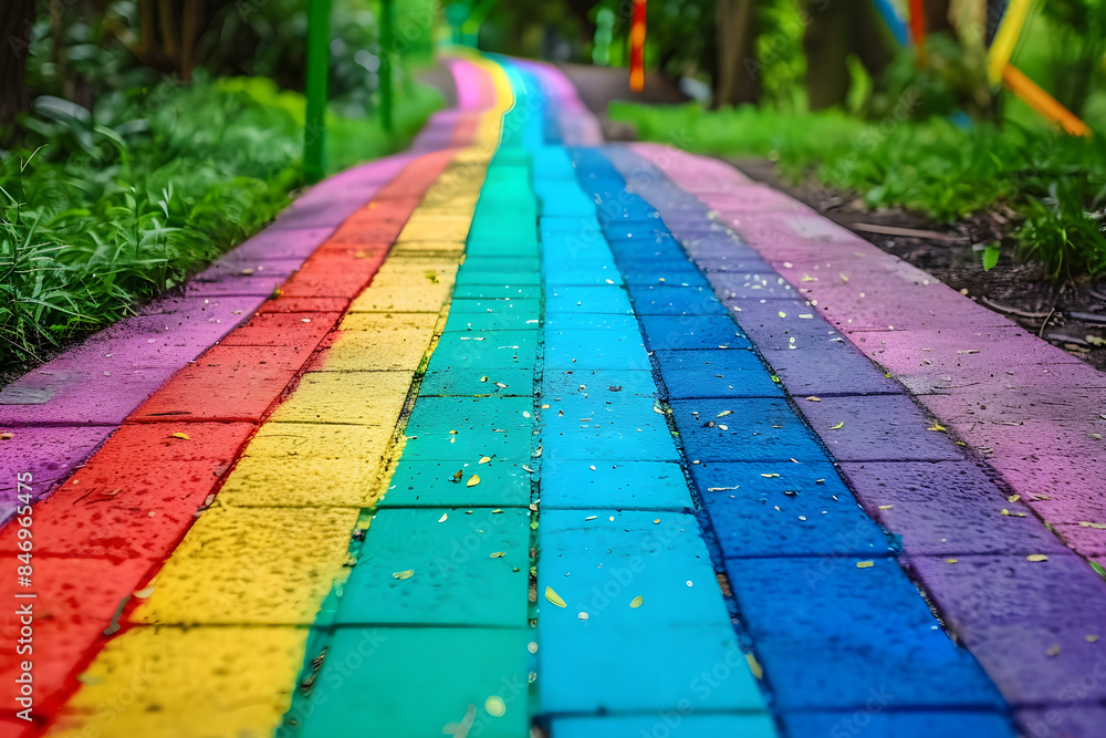 Wall mural colorful rainbow road for pride month.