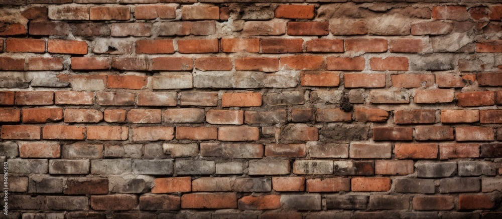 Poster weathered and aged brick wall showcasing vintage bricks and cement for a historical ambiance. with c