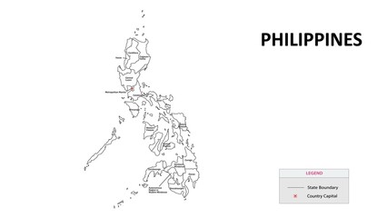 Naklejka premium Philippines Map. State and district map of Philippines. Administrative map of Philippines with states and boundaries in white color.