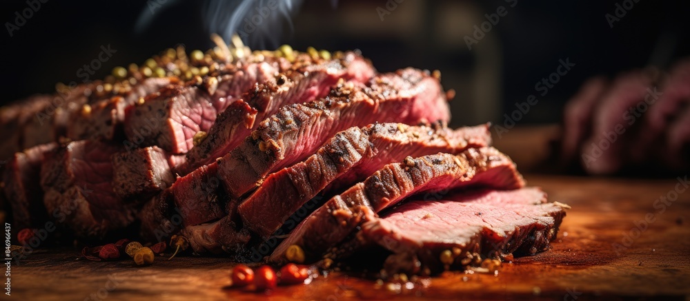 Poster close-up view of portions of beef meat arranged on a wooden cutting board. with copy space image. pl