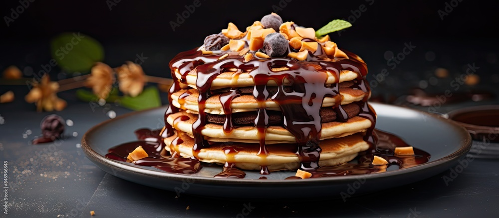 Fototapete a giraffe dessert topped with decadent chocolate syrup and crunchy nuts for a delicious treat. with 