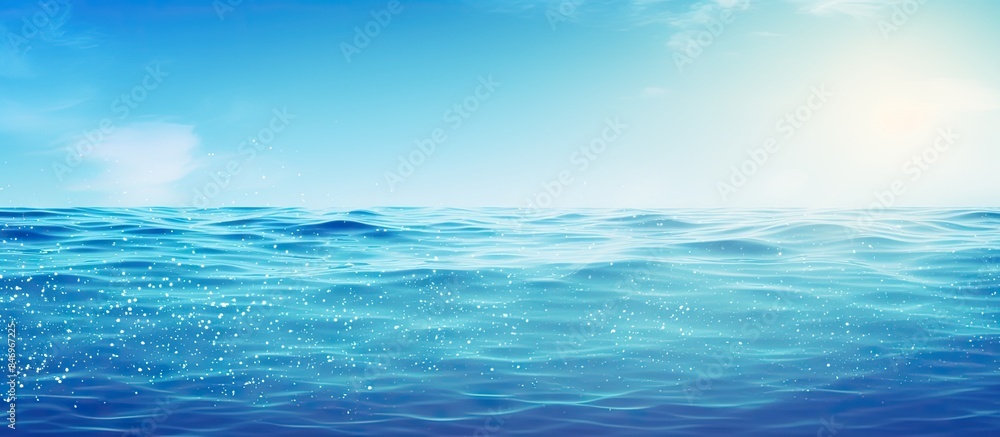 Poster Sunlight shines on the rippling waves of a serene blue ocean, creating a peaceful and beautiful scene. with copy space image. Place for adding text or design